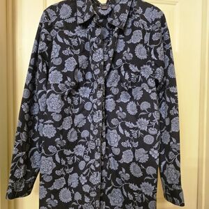 Roaman's Blue and Gray Floral Blouse